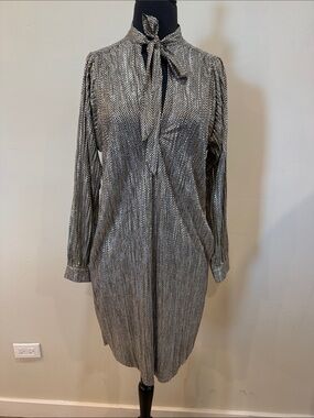 Sabina Musayev gold shimmer tie neck tunic dress